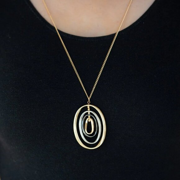 Mixed Metal Oval Pendant Necklace & Earrings Set - Picture 1 of 6